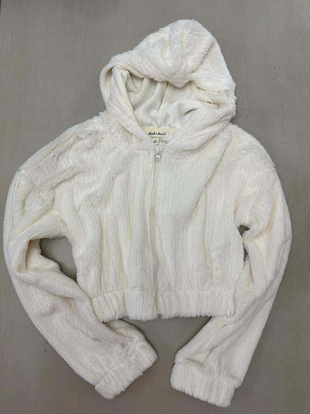 Derek Heart White Plush Hooded Zip-Up Jacket